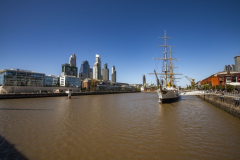 Sailing ship moored at dock, Buenos Aires, , Argentina