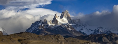 Argentina, Santa Cruz, El Chalten, Clouds above snow covered Mount Fitz Roy, El Chalten, Santa