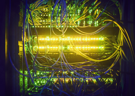 Close-up of hard drives and cables in data center
St, George, Utah, USA