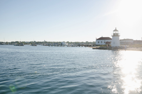 Brant Point Lighthouse and harbor with water reflecting sunlight
Nantucket, Massachusetts, USA