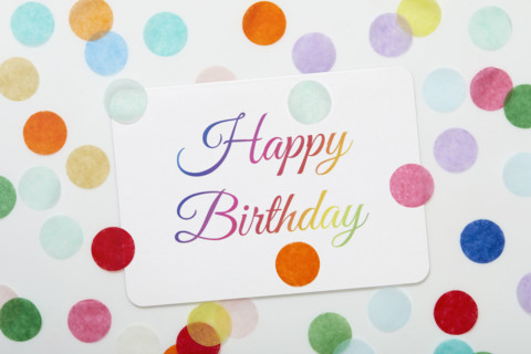 Happy Birthday sign on colorful confetti background
New York City, New York State, USA