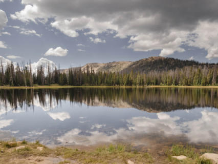 Clouds, trees and hills reflected in Mirror Lake
Unita-Wasatch-Cache National Forest, Utah, USA