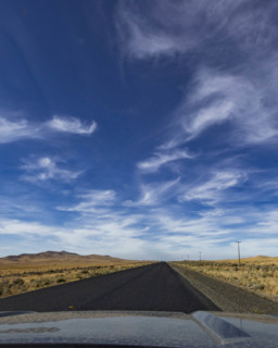 USA, Nevada, Winnemucca, Empty desert highway seen from car