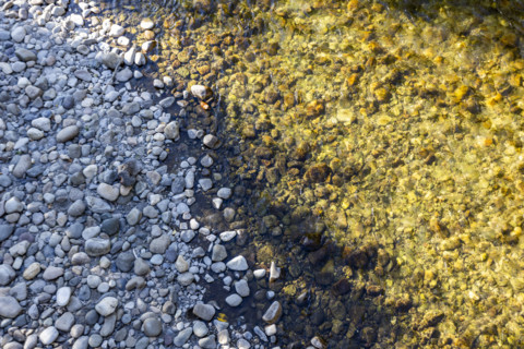Overhead view of pebbles at Big Wood River
