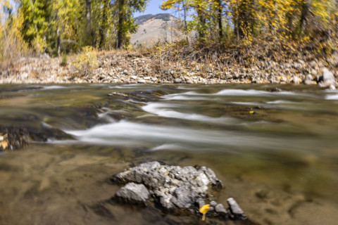 USA, Idaho, Sun Valley, Motion blur water of Big Wood River