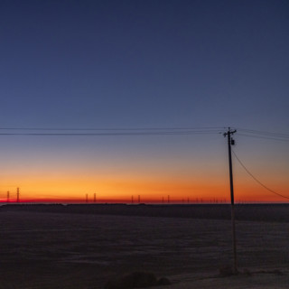 USA, California, Kettleman City, Telephone pole in field at sunrise