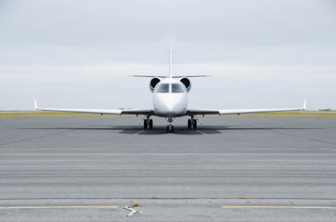Private jet on airport tarmac. Nantucket, Massachusetts, USA.
