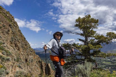 Portrait of smiling man on Carbonate Mountain trail. Hailey, Idaho, USA.