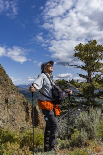 Man standing on Carbonate Mountain trail. Hailey, Idaho, USA.