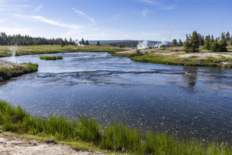 Firehole River on sunny day. , Wyoming, USA.