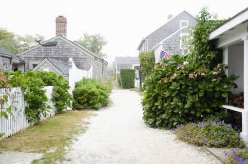 Traditional houses at Elbow Lane. Nantucket, Massachusetts, USA.
