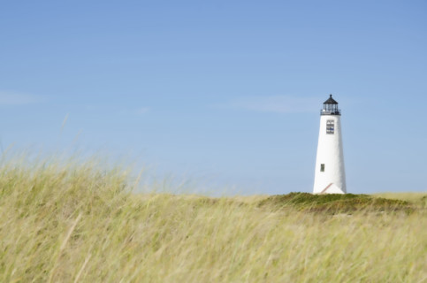 Great Point Lighthouse against clear sky. Nantucket, Massachusetts, USA.