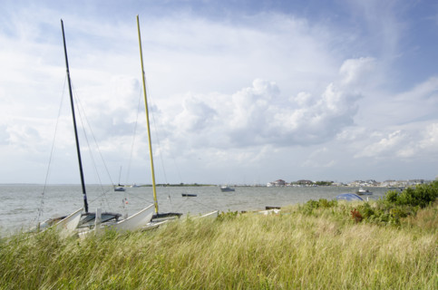 Sailboats moored at Barnegat Bay. Lavalette, New Jersey, USA.