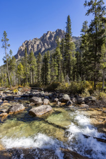 Redfish Creek on sunny day, blurred motion. Stanley, Idaho, USA.