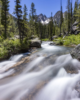 Redfish Creek on sunny day, blurred motion. Stanley, Idaho, USA.