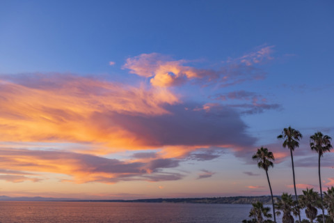 Clouds above ocean at sunset. La Jolla, California, USA.