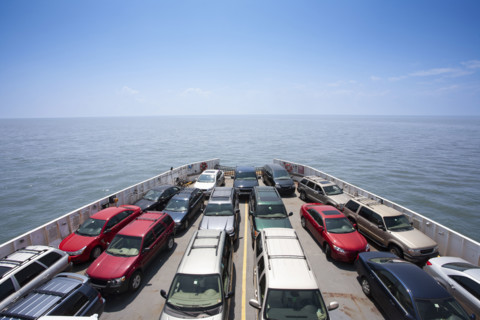 Rows of cars on ferry boat. , New Jersey, USA.