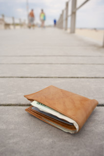 Lost wallet on seaside boardwalk. Spring Lake, New Jersey, USA.
