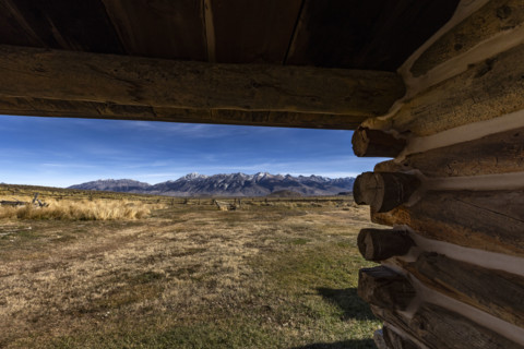 Big Lost Range seen from log cabin. Mackay, Idaho, USA.