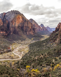View into Zion Canyon from Angels Landing trail. , Utah, USA.