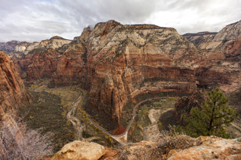 View into Zion Canyon from Angels Landing. , Utah, USA.