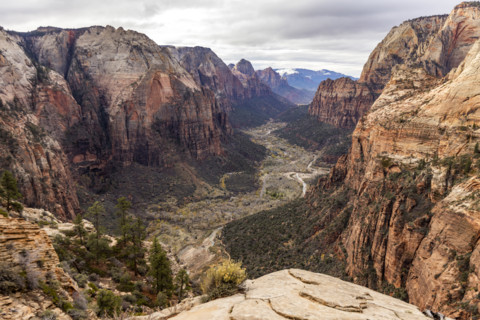 View into Zion Canyon from Angels Landing. , Utah, USA.