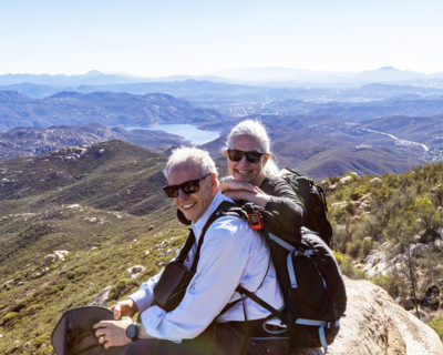 Portrait of smiling senior couple on top of Iron Mountain. Temecula, California, USA.