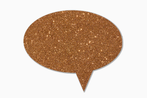 Gold sparkle thought bubble on white background. New York City, New York State, USA.