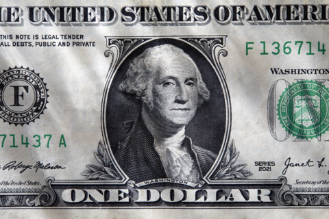 Close-up of one US Dollar bill. New York City, New York State, USA.