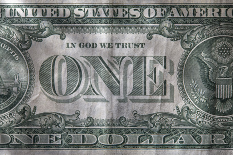 Close-up of one US Dollar bill. New York City, New York State, USA.