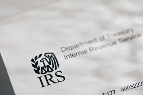 Close-up of letter from IRS. New York City, New York State, USA.