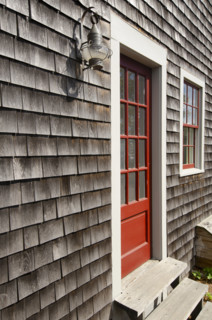 Doorway on harbor shed, Nantucket, Massachusetts, USA.