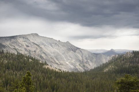 Storm clouds gathering over Yosemite National Park, Tuolumne Meadows, California, USA.