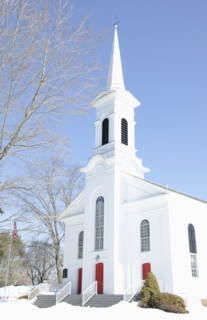 White Reformed Church on sunny Winter day, Pottersville, New Jersey, USA.