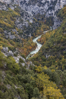 High angle view of Verdon River crossing Verdon Gorge, Gorges du Verdon, Provence, France.