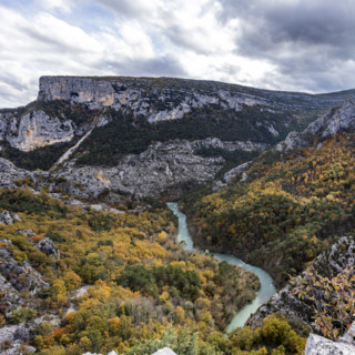 View of Verdon Gorge with Verdon River in distance, Gorges du Verdon, Provence, France.