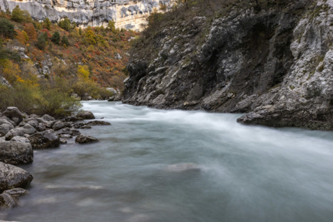 Verdon River crossing Verdon Gorge, blurred motion, Gorges du Verdon, Provence, France.