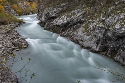 Verdon River crossing Verdon Gorge, blurred motion, Gorges du Verdon, Provence, France.