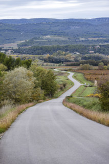 Empty country road in landscape, Gordes, Vaucluse, France.