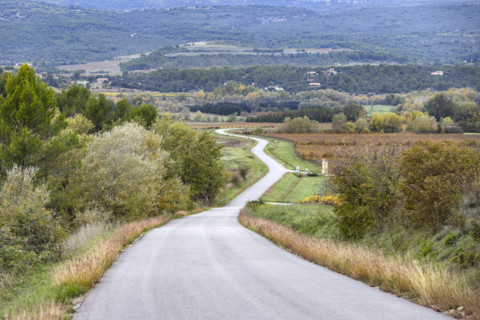 Empty country road in landscape, Gordes, Vaucluse, France.