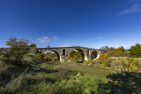 3rd century Roman bridge, Pont Julien, on sunny day, Bonnieux, Vaucluse, France.
