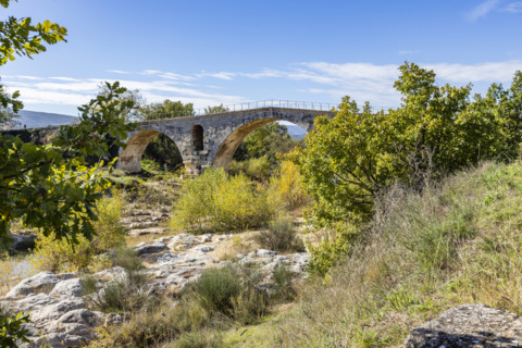 3rd century Roman bridge, Pont Julien, on sunny day, Bonnieux, Vaucluse, France.