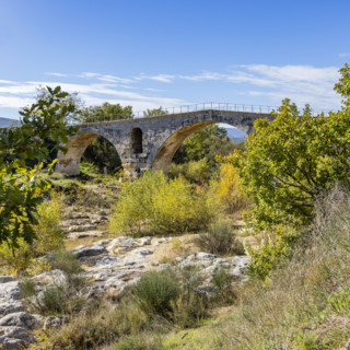 3rd century Roman bridge, Pont Julien, on sunny day, Bonnieux, Vaucluse, France.