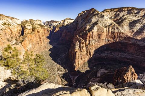 View of Zion Canyon from Angels Landing, Zion National Park, Utah, USA.