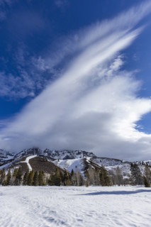 Winter landscape and dramatic clouds, Sun Valley, Idaho, USA.