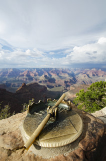 Telescope set on rock in South Rim of the Grand Canyon National Park, Grand Canyon Village,