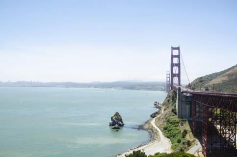 San Francisco Bay and Golden Gate Bridge from North Vista Point, Sausalito, California, USA.