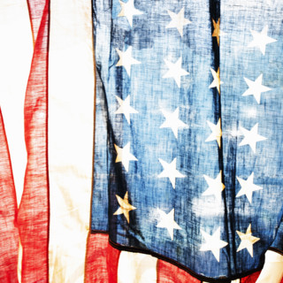 Close-up of back lit American flag, Gettysburg, Pennsylvania, USA.