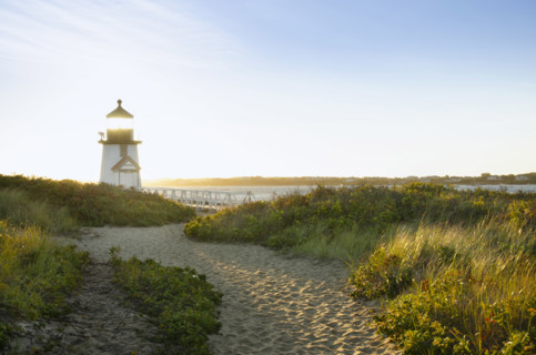 Early morning sun on Brant Point Light, Nantucket, Massachusetts, USA.