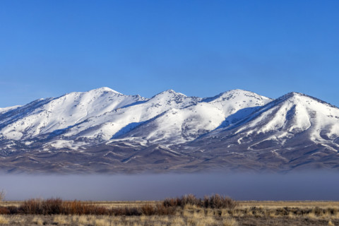 Snowcapped Soldier Mountains on sunny day